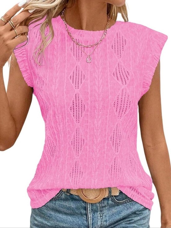 None Sweaters - Pink Sleeveless Knit Eyelet Tank Top